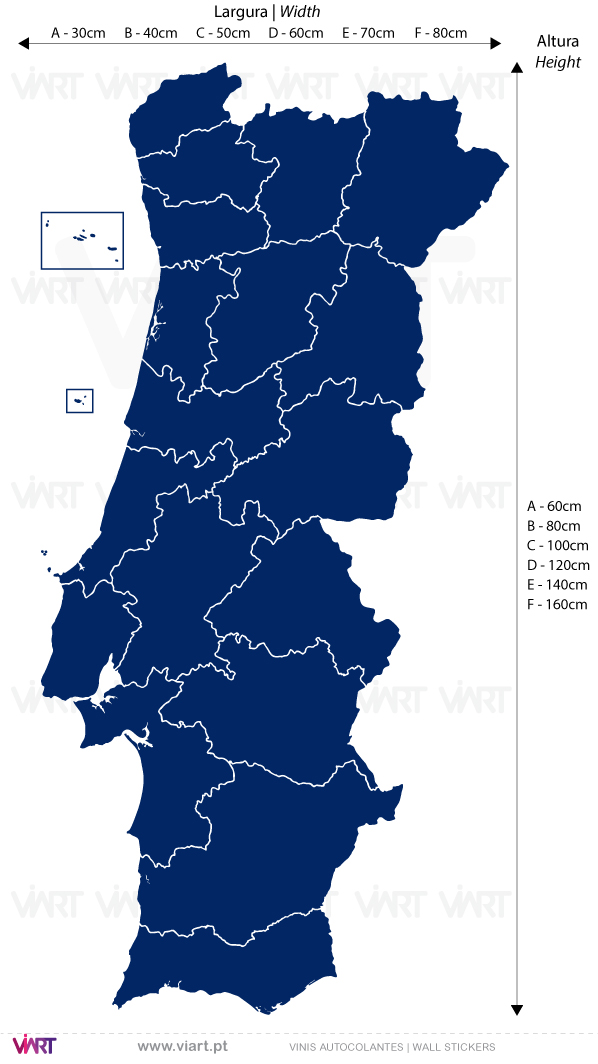 Mapa de Portugal com distritos! Vinis Autocolantes Decorativos de