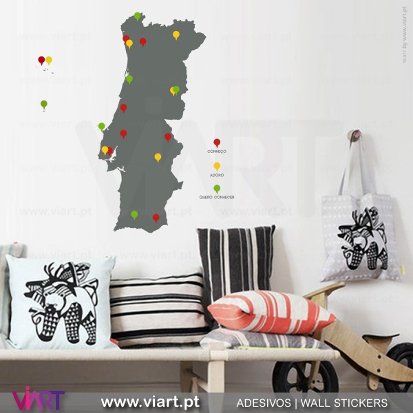 Mapa de Portugal com distritos! Vinis Autocolantes Decorativos de Parede -  Viart